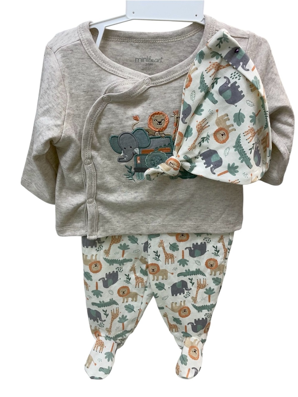 MiniBean Neutral Safari Baby Layette Set with Hat baby sz 3-6 mos